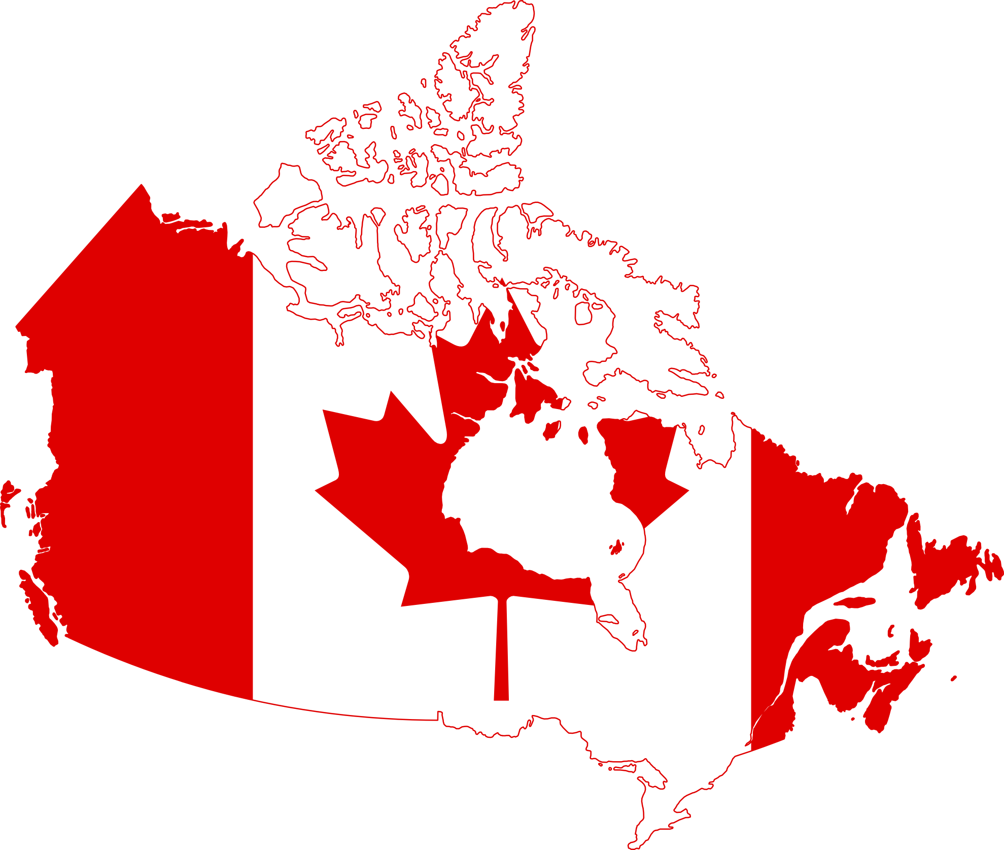 Map of Canada with flag